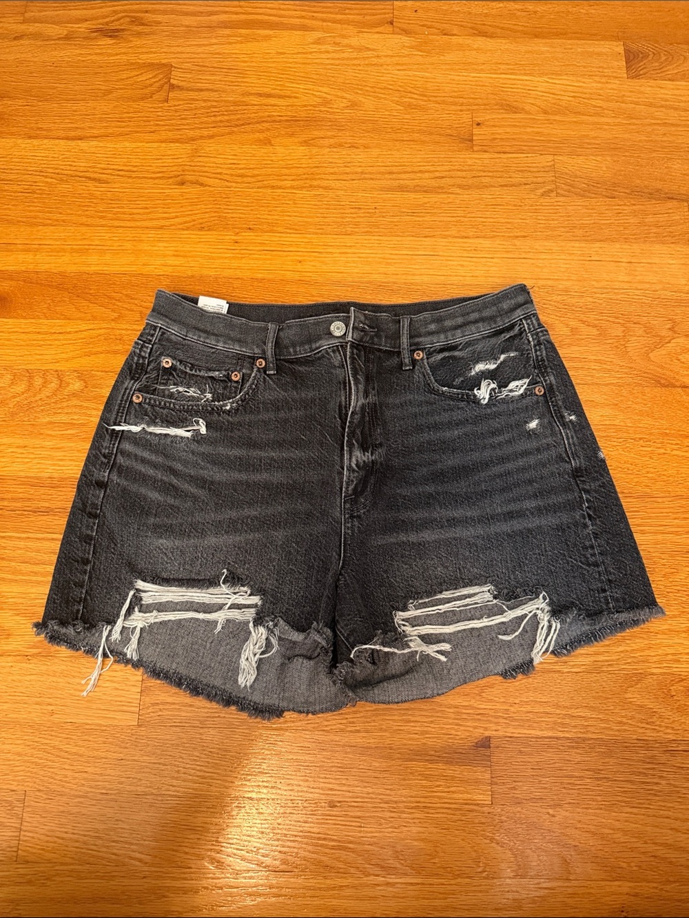 Frayed Hem Distressed Black Denim Jean Shorts